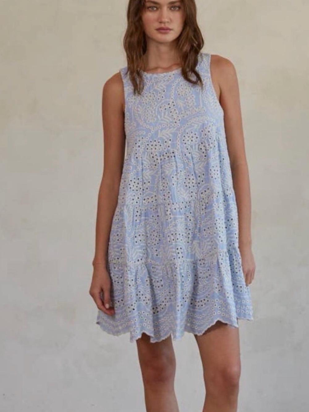 By Together Light Blue Eyelet Mini Dress